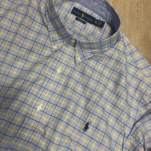 Ralph Lauren Shirt Mens Blue Yellow Plaid stripe Slim Cotton Stretch XXL